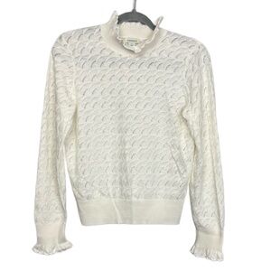 Sundance Cotton Blend Ruffle Trim Mock Neck Sweater Small Petite Ivory